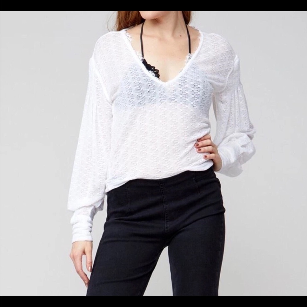 Free People Dream Girl Long Sleeve Pointelle Knit Top | Size XS
